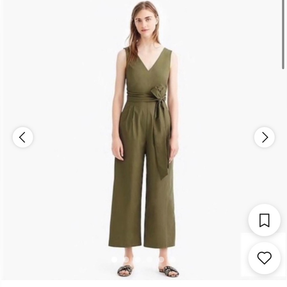 JCrew Olive Green Wrap Tie Jumpsuit in Poplin Size 0